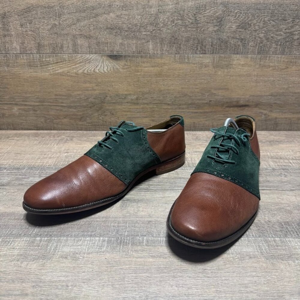 Cole Haan Williams Saddle II Brown/Green Suede Leather Shoes Men's Size 11.5